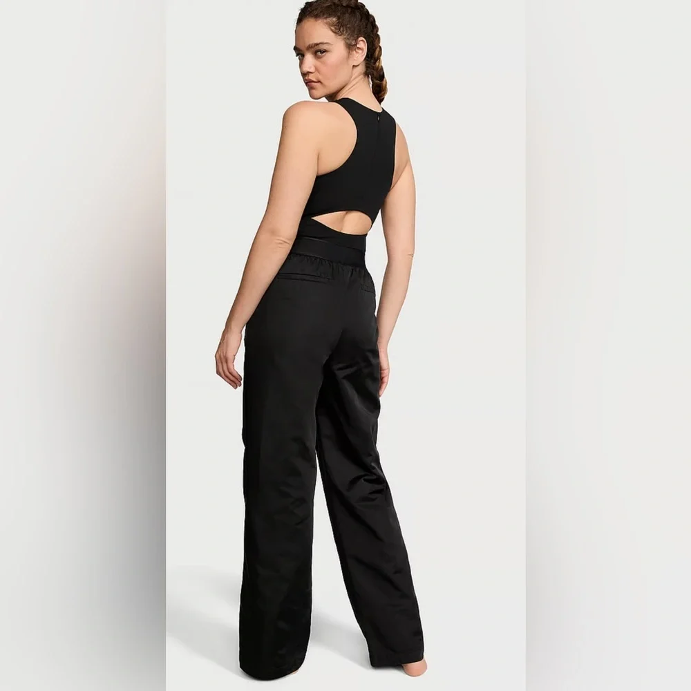 NWT • Victoria Secret VSX Lux Glossy Sport Wide-Leg Black Jumpsuit • S - Picture 4 of 10